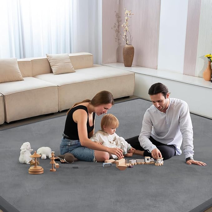 Baby Play Mat for Floor Nursery Rug Muscle Mat Area Rug Playroom Rug 59"x59" Playpen Mat Memory Foam 1.3" Thick Crawling Mat for Babies,Toddlers, Infants, Kids,Grey