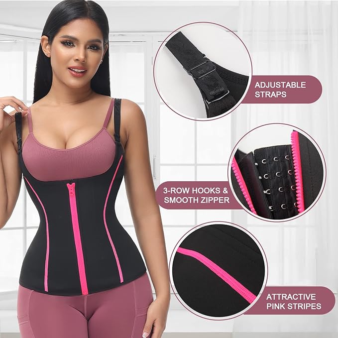 YADIFEN Waist Trainer for Women,Zipper Corset Body Shaper for Tummy Control Neoprene Cincher Sweat Sauna Vest Tank Top