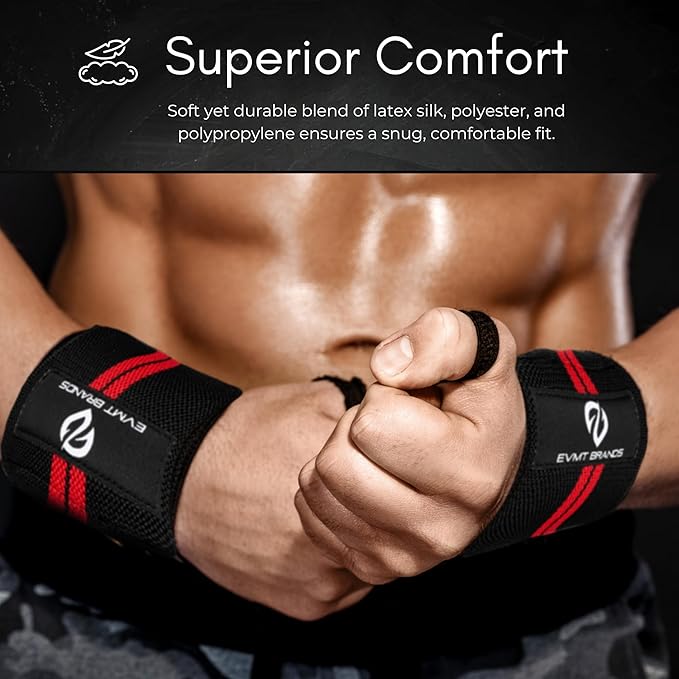 EVMT Premium Wrist Wraps for Weightlifting | Durable Lifting Straps for Enhanced Wrist Support | Perfect for Strength Training, Gym Workouts & General Athletics