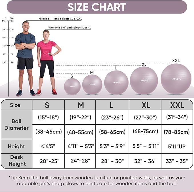 APEXUP Yoga Ball Exercise Ball Anti Slip Heavy Duty for Fitness, Balance & Core Workout, Balance Training, Pregnancy & Physical Therapy, 5 Sizes