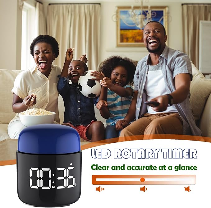 Table Twist Timer, Large LED Display Stopwatch, Silent & Loud Alarm, 199 Minute Countdown & Up, Vintage Night Light, for Kitchen Cooking Meeting Teacher Classroom Office Yoga Fitness Games (Blue)