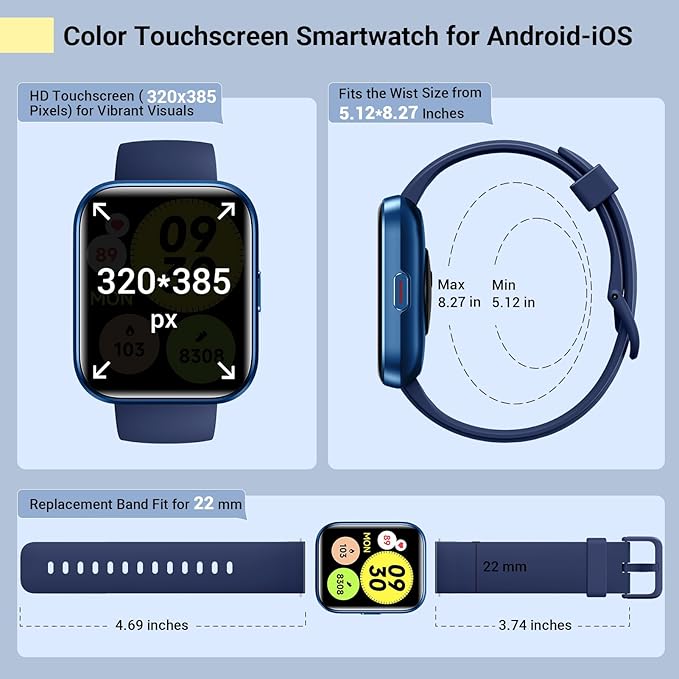 Smartwatch for Women/Men, Compatible with Android & iPhone, 1.8'' Fitness Tracker Watch with Alexa, Call & Notification Alerts, Heart Rate & Sleep Monitor, 120 Sports Modes, Waterproof Smart Watch