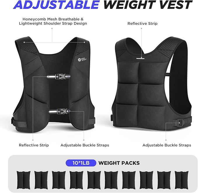 Adjustable Weighted Vest Soft Washable for Women Men 2-10lbs Vest with 10 Ironsand Weights and Large Pocket, Weight Vest for Workout, Strength Training, Running, Fitness, Walking, 10LB