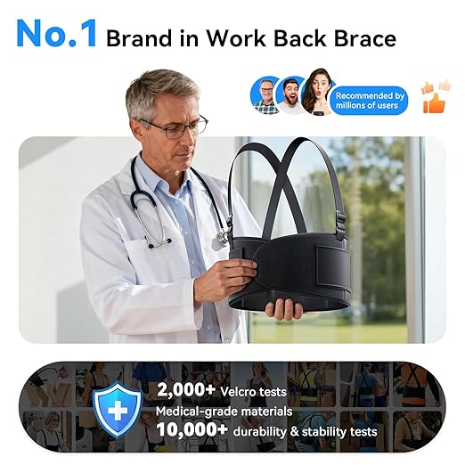 Work Back Brace for Men & Women, Adjustable Lower Back Support Belt for Sciatica, Herniated Disc, Pain Relief, Moving Construction Warehouse Heavy Lifting Safety & Protection (Black, X-Large)