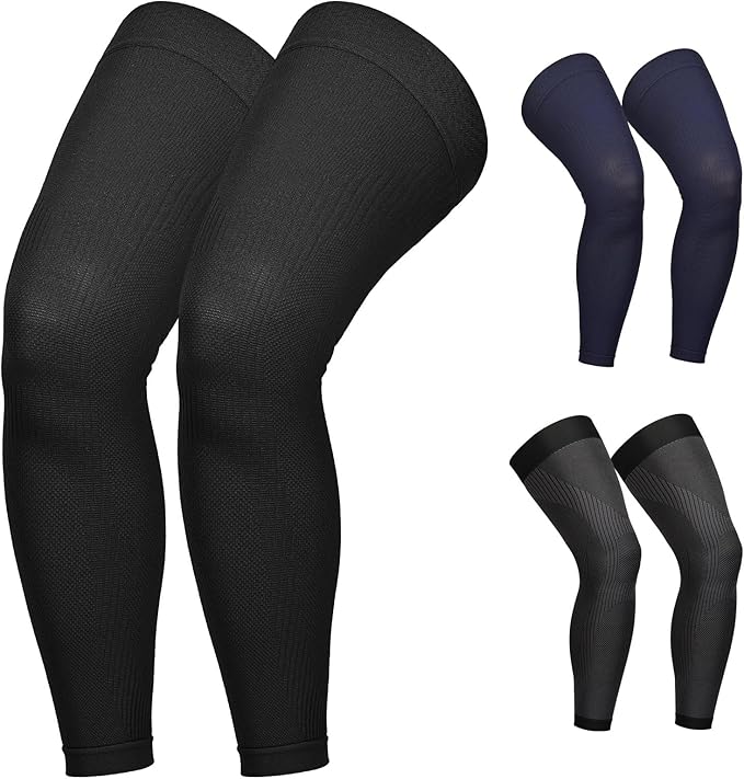 KEKING Full Leg Compression Sleeves, Unisex, Thigh High Compression Stocking 20-30mmHg Graduated Support for Thigh Calf Knee, Running, Basketball, Reduce Varicose Veins and Swelling, All Black XXL