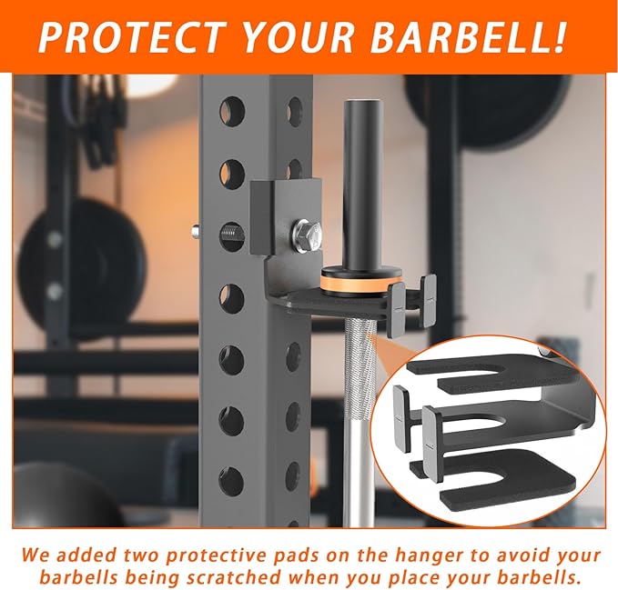 Barbell Holder for 2x2 & 3x3 Power Racks, No Drilling Required – Heavy-Duty Steel Barbell Storage Rack with Protective Padding, Fits 5/8''-1'' Holes – Secure & Space-Saving Gym Equipment Organizer