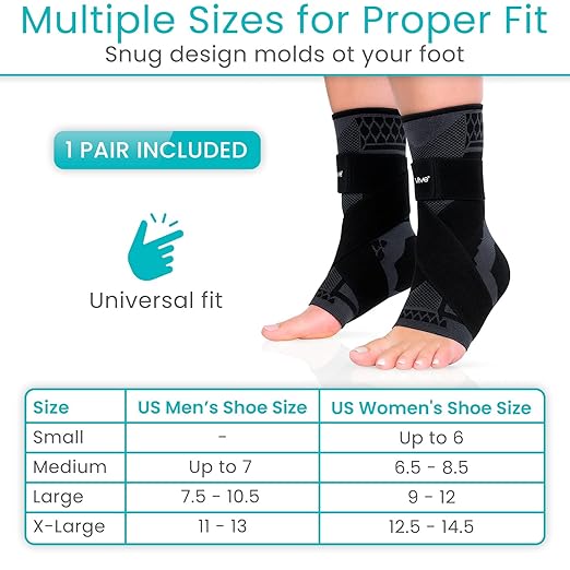 Vive Ankle Compression Sleeves with Straps - Brace for Women and Men - Support Wrap for Achilles Tendonitis, Sprains, Plantar Fasciitis, Pain Relief - 2 Pack (Large)