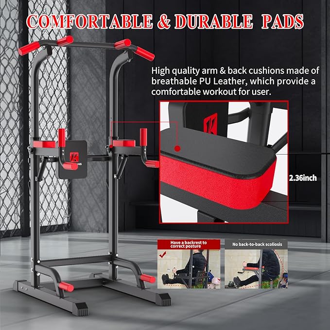 K KiNGKANG Power Tower Dip Station, Multi-Function Assistive Trainer Pull Up for Home Gym Muscle Building and Beginner Exercises,Load 450LBS
