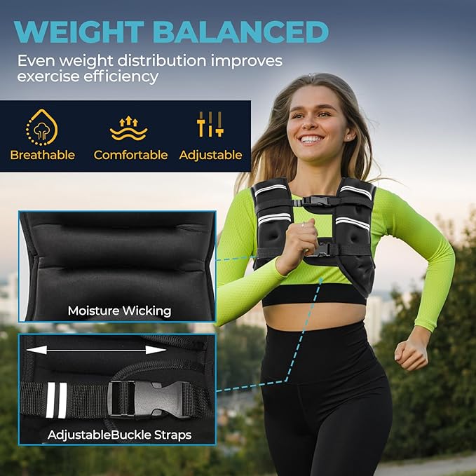 Weighted Vest, 8lb/12lb/16lb/20lb Weight Vest with Reflective Stripes for Men Women, Two Adjustment Straps for Workout, Strength Training, Running, Fitness, Muscle Building, Weight Loss