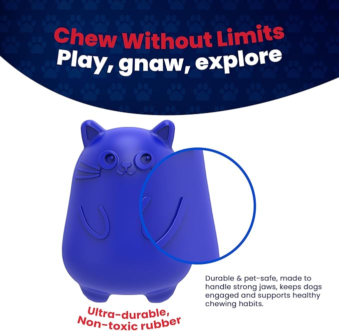 PawPounce – Indestructible Dog Toy for Aggressive Chewers – Cat-Themed Design for Fun & Interactive Play – Supports Dental & Gum Health – Pet-Safe & Made in USA (4 x 3 x 2.9 Inches)