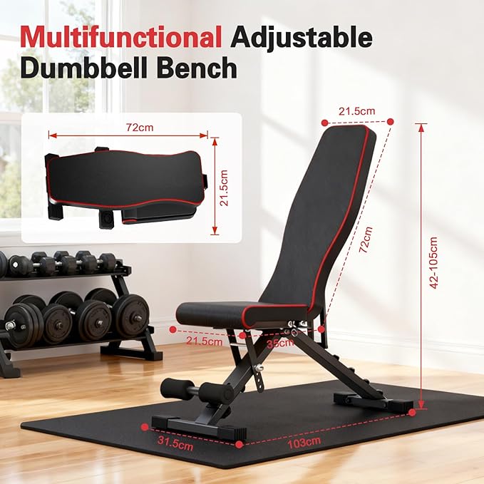 ALSO GO Adjustable Weight Bench, Workout Benches with Leg Extension & Extended Headrest, Foldable Incline Decline Bench Press, Roman Chair, Full Body Strength Training Equipment for Home Gym