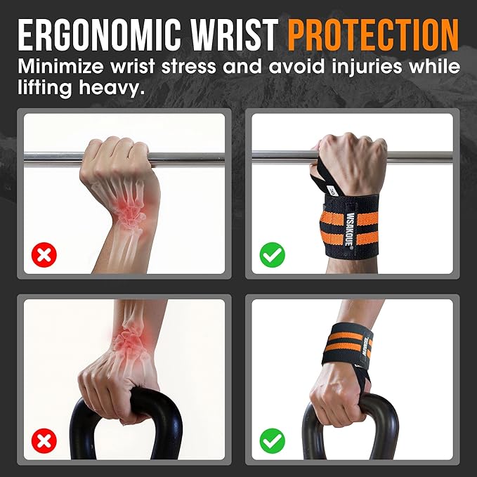 WSAKOUE Weightlifting Wrist Wraps - 18" Professional Wrist Support with Heavy-Duty Thumb Loop for Powerlifting, Bench Press & Strength Training- Adjustable Gym Wrist Straps for Men & Women