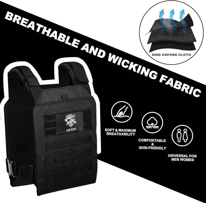 Adjustable Weighted Vest for Men Women – Tactical Vest for Rucking, HIIT & CrossFit, Fits 10x12 Plates, 600D Breathable Weight Vest & Exercise Vest for Strength Training, Weights Not Included