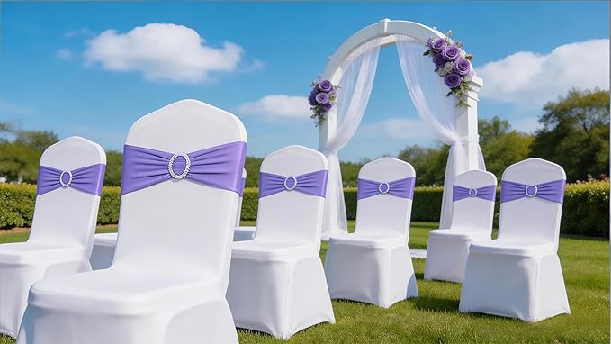 Pack of 50 Spandex Lavender Chair Sashes for Wedding - Light Purple Chair Bows Bands Buckles Fitting Birthday Party Ceremony Bridal Shower Decorations