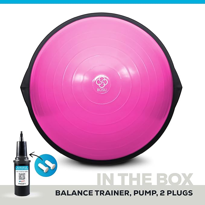 Bosu Balance Ball Exercise Trainer, Home Gym Equipment w/Guided Workouts & Pump, 26" Inflatable Fitness Platform for Strength Training, Standing, Balancing, and Core Workout
