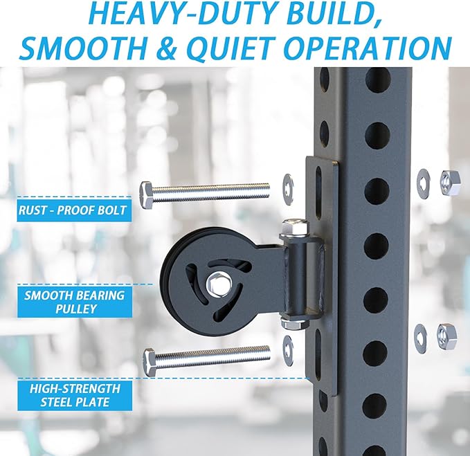 J Bryant Pulley System for Power Rack - Fits 5/8" Hole Size, Cable Pulley Attachment for 2x2, 2x3, 3x3 Racks, Heavy Duty LAT Pulldown, DIY Cable Machine Accessories, Gym Equipment