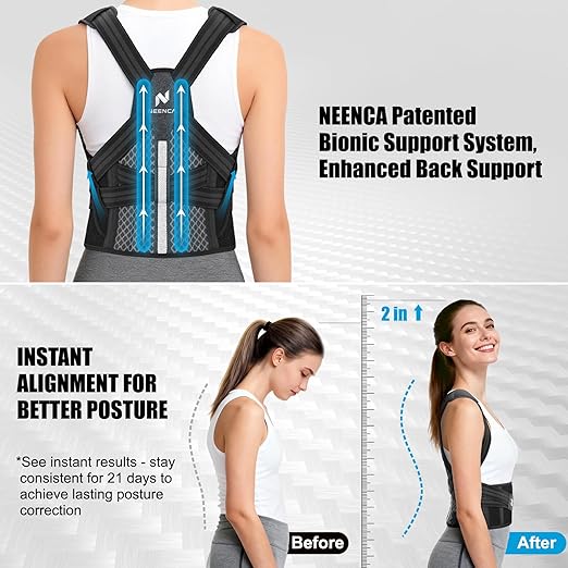 NEENCA Medical Posture Corrector Back Brace for Women & Men, Fully Adjustable Back Support, Shoulder Straightener for Upper and Lower Back Pain Relief - Scoliosis, Hunchback, Thoracic, Spine Corrector