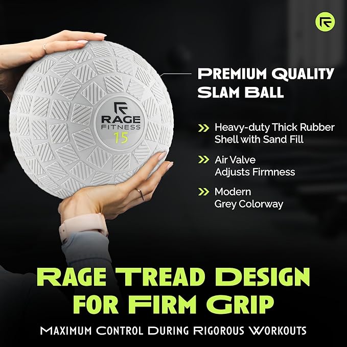 Rage Fitness Slam Ball,10, 15, 20lb Medicine Balls, Tread Texture For Firm Grip, Full Body Workout Dynamic Weighted Balls for Exercise, Smash Balls for Strength, Conditioning, Cardio and Core Workouts