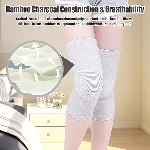 Bamboo Charcoal Compression Knee Sleeve - 2 Pairs Elastic Warm Knee Brace for Men and Women - Compression Knee Pads for Arthritis (Black+Gray, X-Large)
