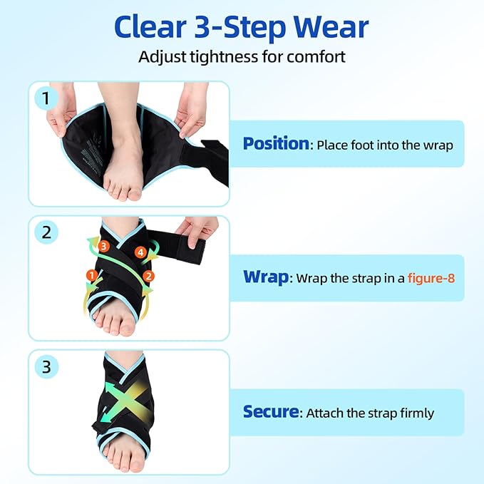 Comfytemp Ankle Ice Pack Wrap for Plantar Fasciitis Relief, Foot Support Brace for Sprain, Cold Bag for Injury, Achilles Tendonitis, Heel Spur, Swelling, Hot Cold Compress, Running Essentials - 2 Pack