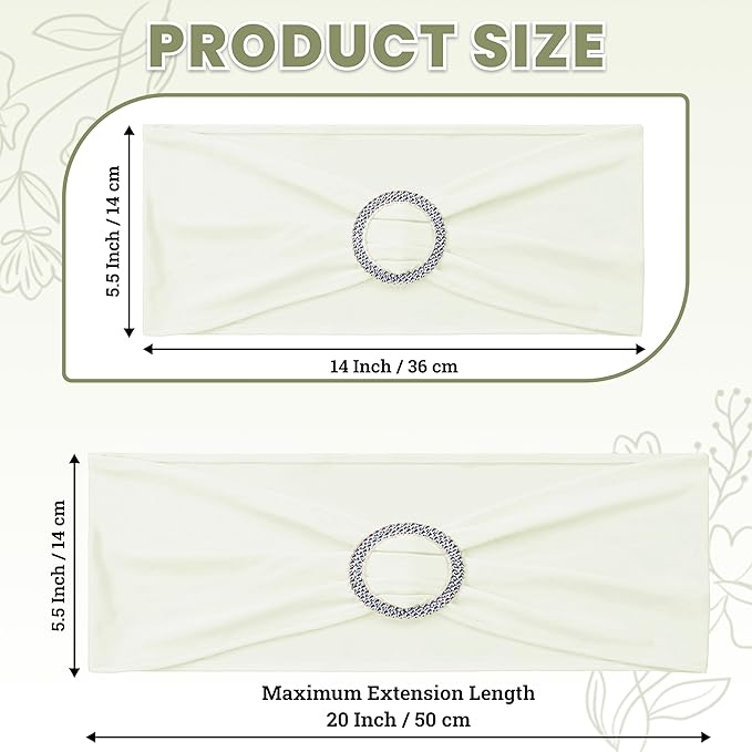 VDS - Ivory | Spandex Chair Sashes Bows | 10 PCS | Stretch Elastic Banquet Universal Folding Chair Band Tie with Silver Buckle Slider for Wedding Party Conference Celebration Event Decoration