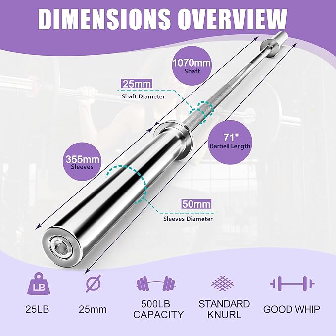 Olympic Barbell Curl Bar EZ Bar 4/5/6/7 FT Barbell Bar 300/400/500/600 Weight Capacity Strength Training Bar for Home Gym