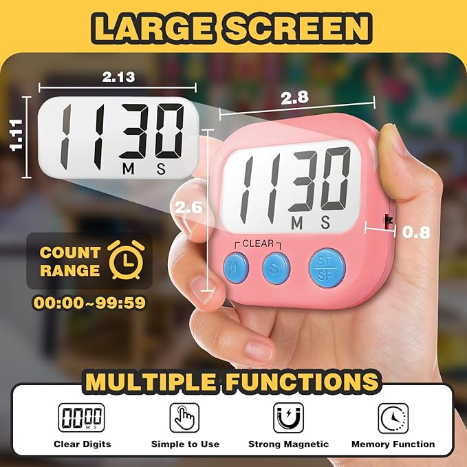 Classroom Timers for Teachers Kids Large Magnetic Digital Timer Teacher Supplies 4 Pack-Pink White