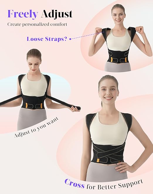 Posture Corrector for Women and Men, 5 Full Back Support Brace Rods, FSA&HSA Eligible, Adjustable Shoulder Straightener, Improving Hunchback Posture, Upper and Lower Back, Neck Pain Relief, Small