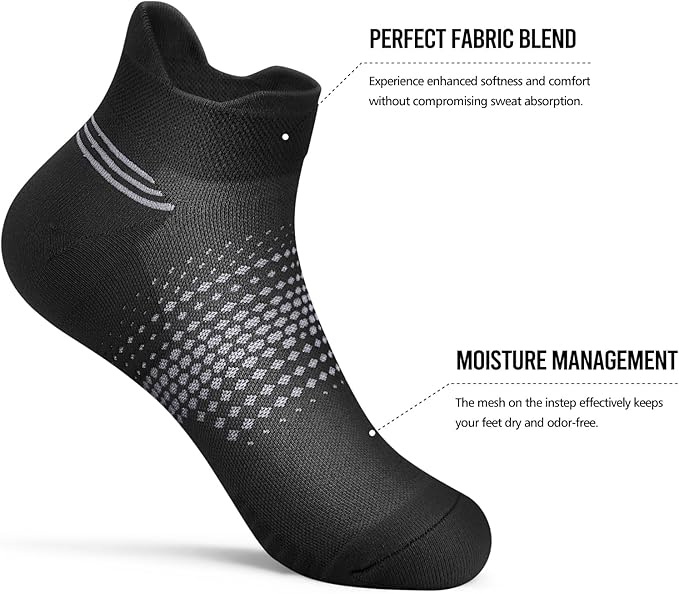 PAPLUS Ankle Compression Socks for Women 6 Pairs, Running Socks with Heel Tab, Cushioned Low Cut Athletic Socks