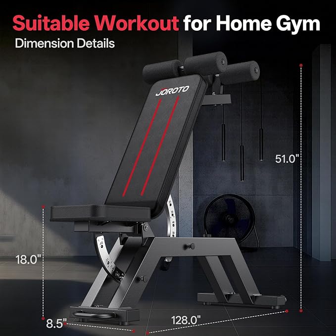 JOROTO Adjustable Sit-Up Weight Bench, 1500 lb Capacity Decline Ab Workout Bench, Heavy-Duty Flat/Incline Bench for Home Gym Strength Training