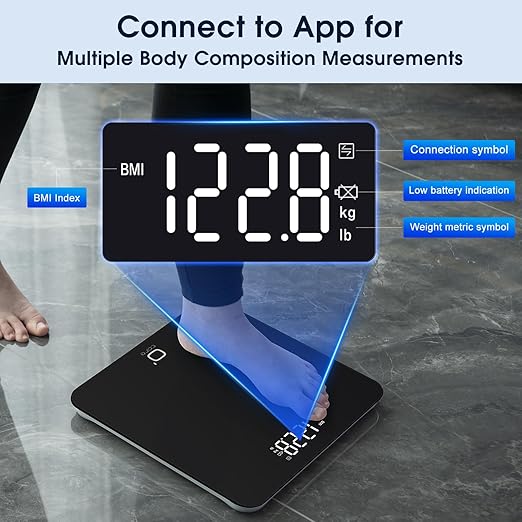O'CARE Smart Scale for Body Weight and BMI Weighing,High Accuracy Digital Bathroom Scale with LED Large Display,Smart APP Sync Weight Scale 440lb (Black)
