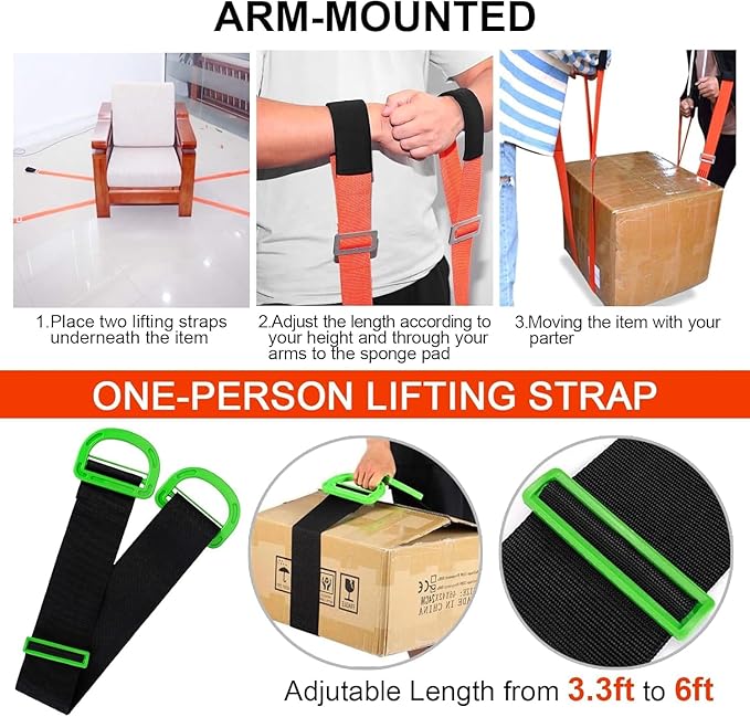 Moving Straps,Adjustable Shoulder Furniture Moving Lifting Strap Easily and Safely for 2 Movers Moving Furniture, Appliances, Mattresses,Heavy Duty up to 800 lbs