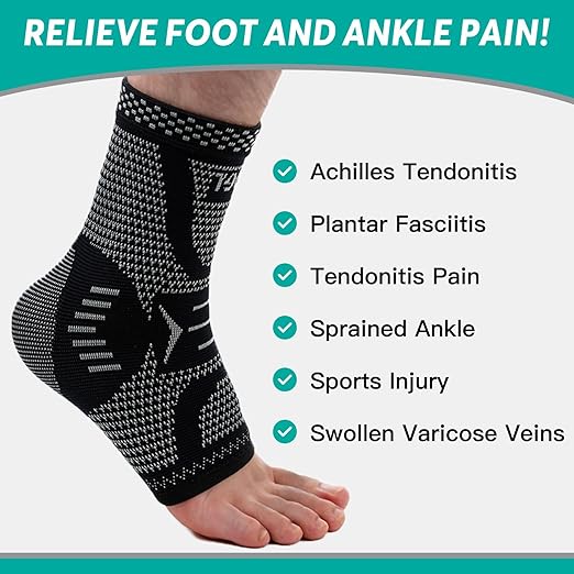 INDEEMAX Ankle Brace Compression Sleeve for Women & Men, Ankle Support Copper Infused Ankle Brace for Sprained Ankle, Plantar Fasciitis Sports, Achilles Tendonitis Pain Relief, Sliver Black, S