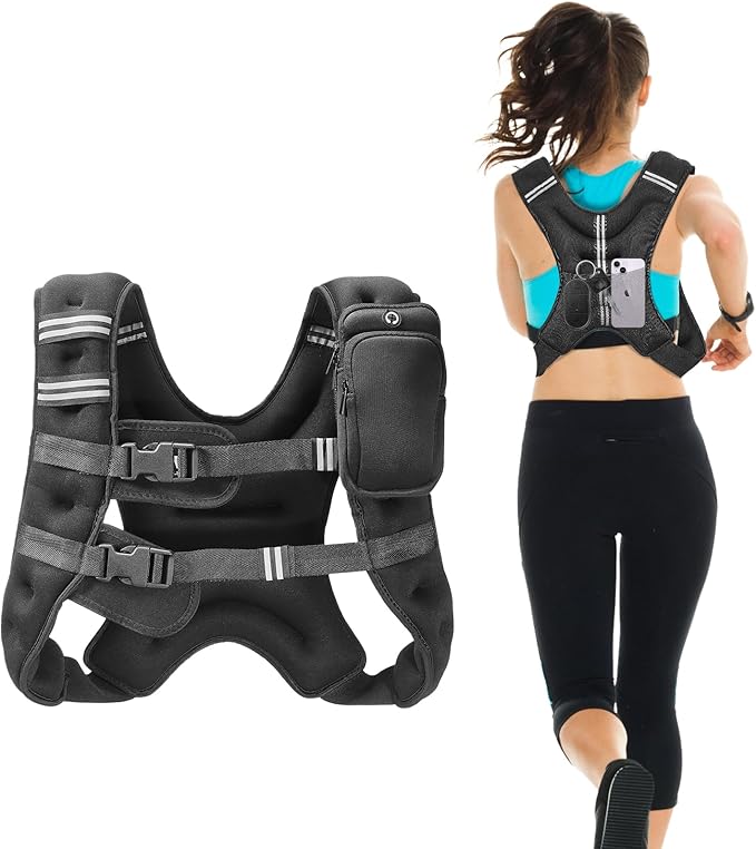 VEVOR Weighted Vest, 12/16/20/30 lbs Weight Vest with Reflective Stripe, Adjustable Buckle Body Weight Vest, Workout Equipment for Strength Training, Running, Jogging, Fitness, and Weight Loss