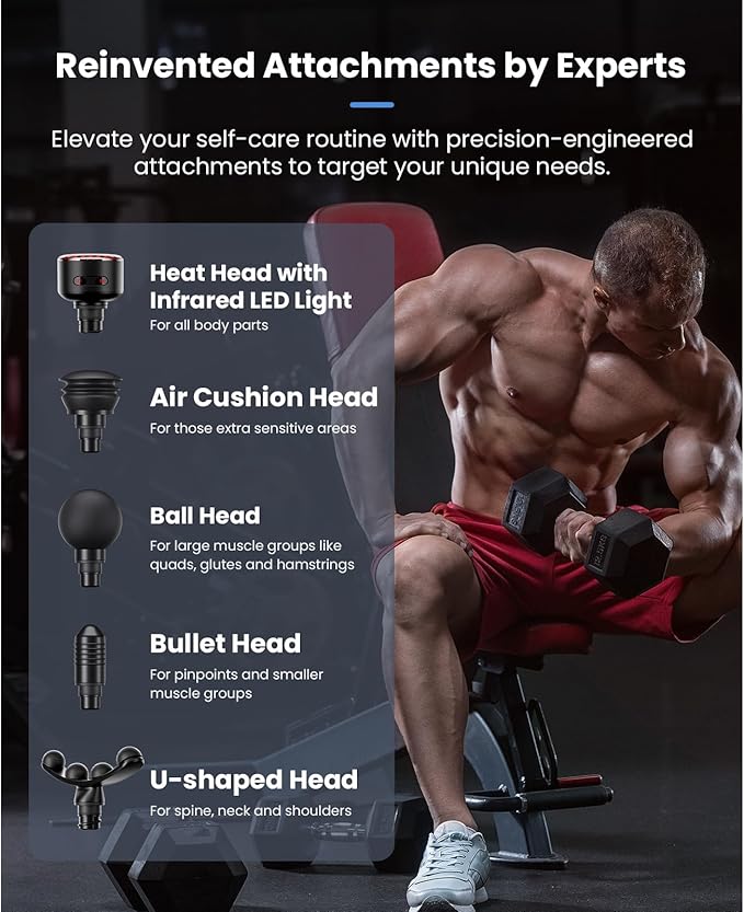 BOB AND BRAD A2 Ultra Deep Tissue Massage Gun with Red Light & Infrared Heat, FSA-HSA Eligible, Pro Percussion Muscle Massager for Athletes, Back, Leg & Full Body Pain Relief with Smart Force Sensor