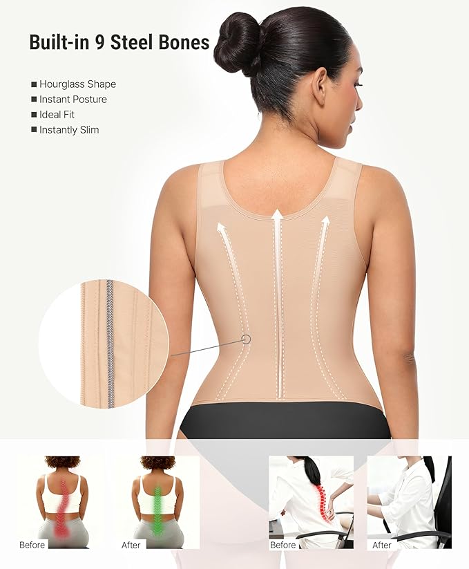 FeelinGirl Waist Trainer Vest for Women Tummy Control Corset Body Shaper Back Support Adjustable Straps Workout Faja