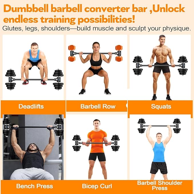 Dumbbell Converter, Transform Dumbbells to Barbell Bar,Adjustable & Up to 176 lb, Anti-Slip Grip & Secure Fit, Dumbbell Barbell Converter Bar Set for Home Gym, Compatible with Most Dumbbells, Strength Training Equipment for Weight Lifting