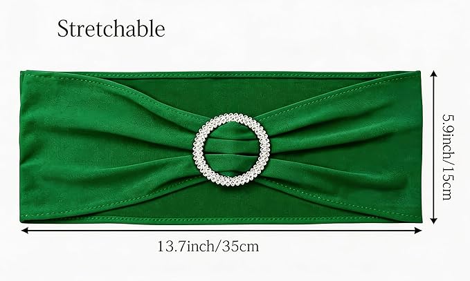 100 Pack Spandex Dark Green Chair Sashes for Wedding - Stretch Chair Bows Bands with Buckle for Party Birthday Banquets Engagement Christmas Events Decorations