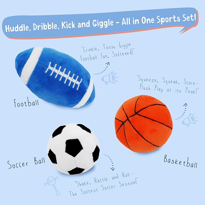 June Garden 5" My First Football - Plush Baby Rattle Sensory Toy - Safe Soft Sports Toy for Infants Boys and Girls