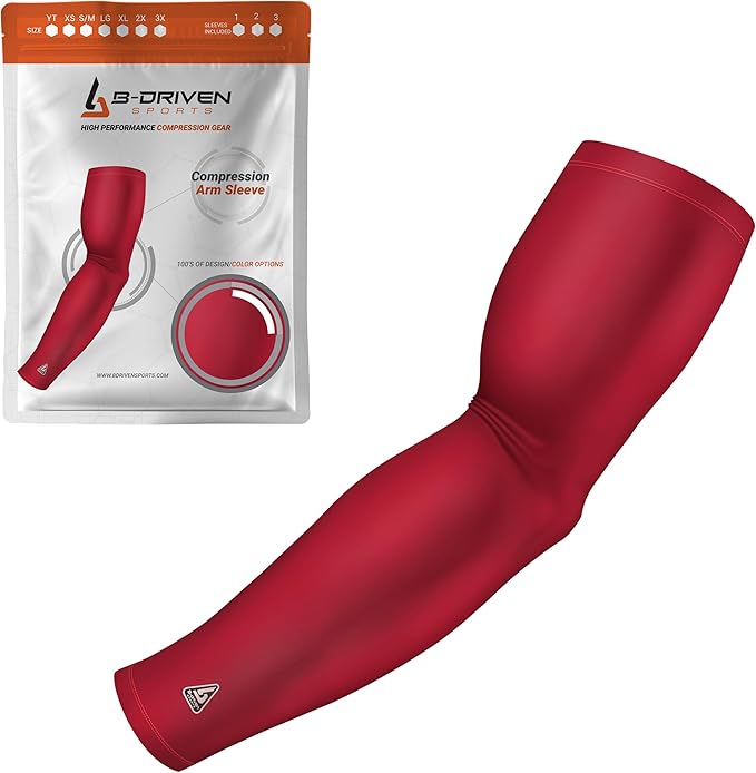 B-Driven Sports Pro-Fit Compression Arm Sleeve for Men, Women & Youth, Volleyball Baseball Basketball Weightlifting - Single
