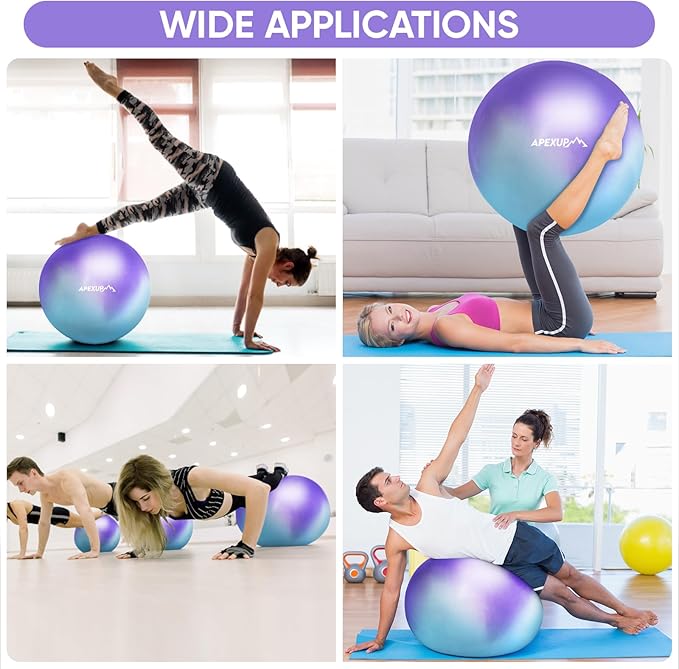 APEXUP Yoga Ball Exercise Ball Anti Slip Heavy Duty for Fitness, Balance & Core Workout, Balance Training, Pregnancy & Physical Therapy, 5 Sizes