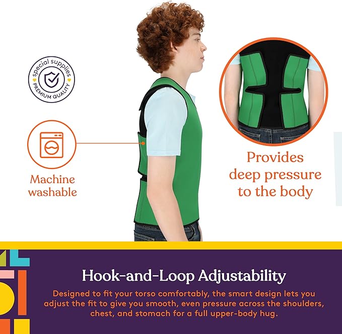 Special Supplies Sensory Compression Vest Deep Pressure Comfort (Green, Large)