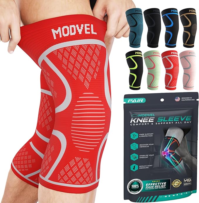Modvel Knee Braces for Pain Women & Men - 2 Pack Knee Brace for Knee Pain Set, Knee Brace Compression Sleeve, Support for Pain Meniscus Tear, ACL & Arthritis Pain Relief,Orange XL