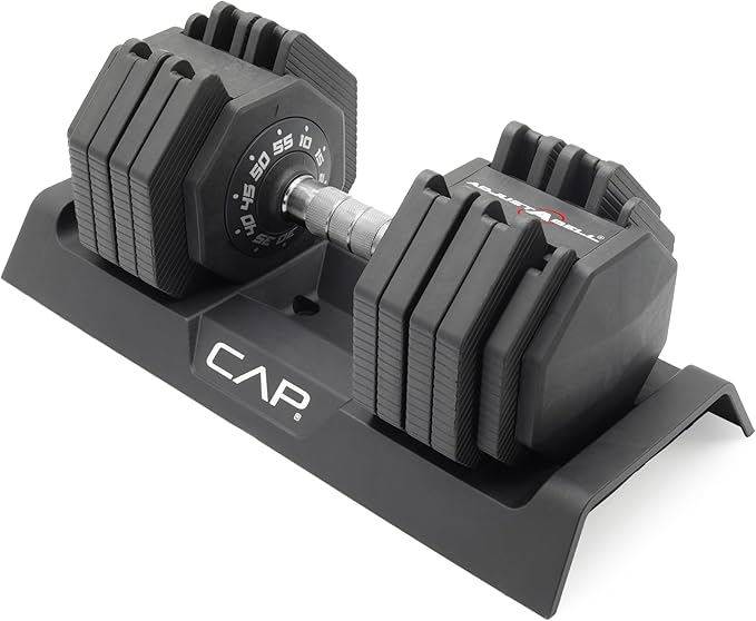 CAP Barbell ADJUSTABELL Adjustable Round Dumbbell Weights - Singles & Pairs | 12.5 lb, 25 lb & 55 lb | Multiple Handle Options