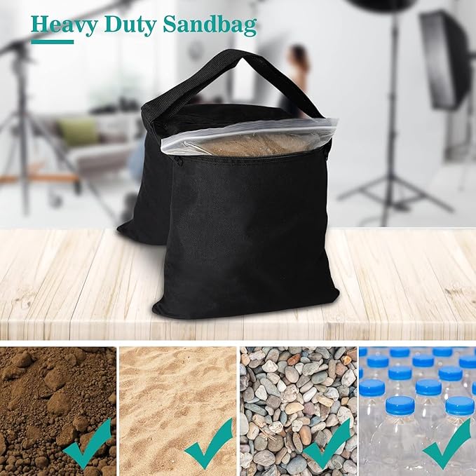 2 Packs Sandbags Weight Bags for Light Stand Photography Video Support, Heavy Duty Saddlebags for Backdrop Stand, Photo Tripod, Outdoor Canopy, Pop up Tent, Umbrella Base, Fishing Chair, Wedding Shed