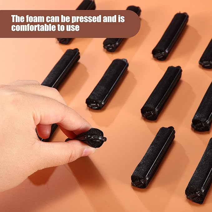 Syhood 60 Pieces Satin Foam Sponge Hair Rollers Soft Foam Hair Styling Curlers Flexible Hairdressing Curlers Black Perm Wave Rods(0.6 Inch)