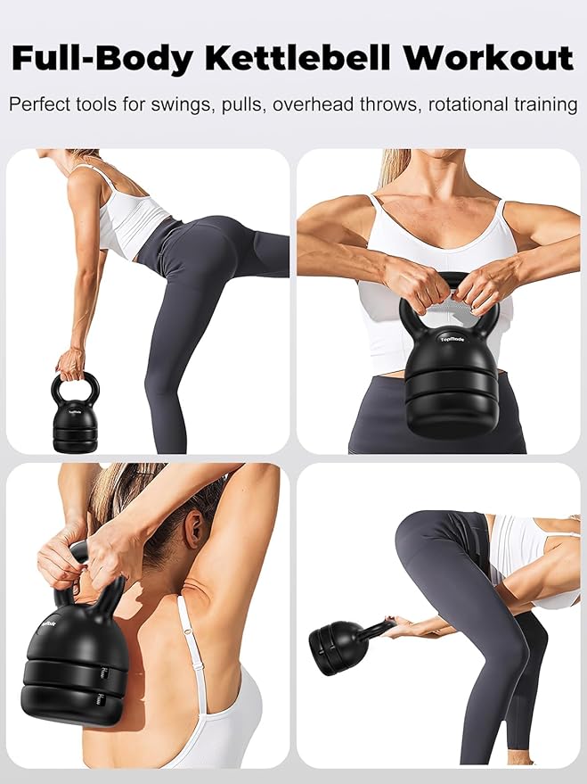 TopMade Adjustable Kettlebell Weights Set Cast Iron Exercise Fitness Kettle Ball Grip 5, 8, 9,12lb Free Weight Men Women Kettlebells for Home Gym Workout Ballistic, Core,Strength Training