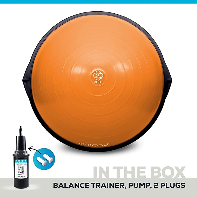 Bosu Balance Ball Exercise Trainer, Home Gym Equipment w/Guided Workouts & Pump, 26" Inflatable Fitness Platform for Strength Training, Standing, Balancing, and Core Workout