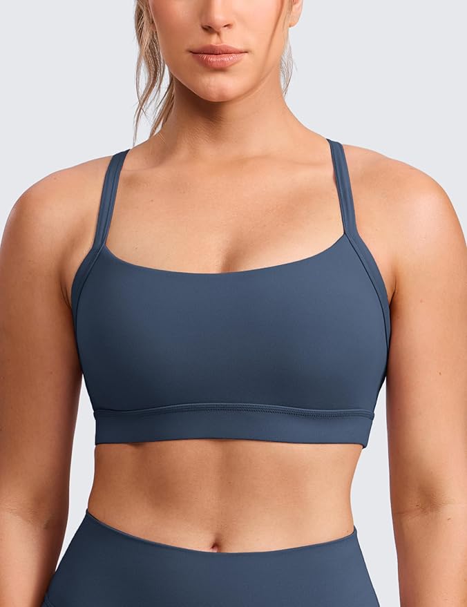 CRZ YOGA Butterlift Cut-Out Cross Back Sports Bras for Women - Medium Impact Adjustable Thin Straps Pilates Padded Gym Tops