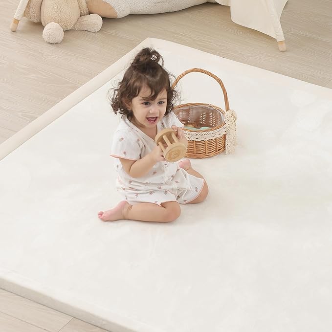 1.5" Thick Padded Baby Play Mat for Floor Tummy Time, Pro Soft Foam Activity Playroom Playmats, Easy Care with Non-Slip Safe for Infant Toddler Kids Crawling 39"x 59" (Cream)
